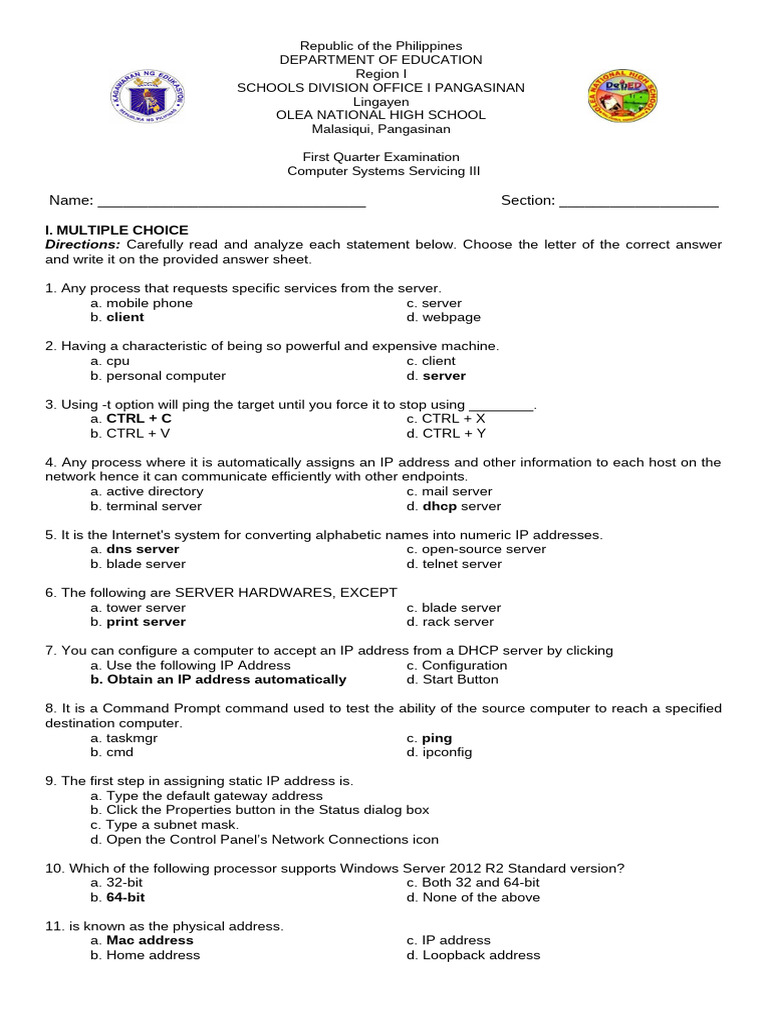 Computer Systems Servicing Exam Guide | PDF | Ip Address | Computer Network