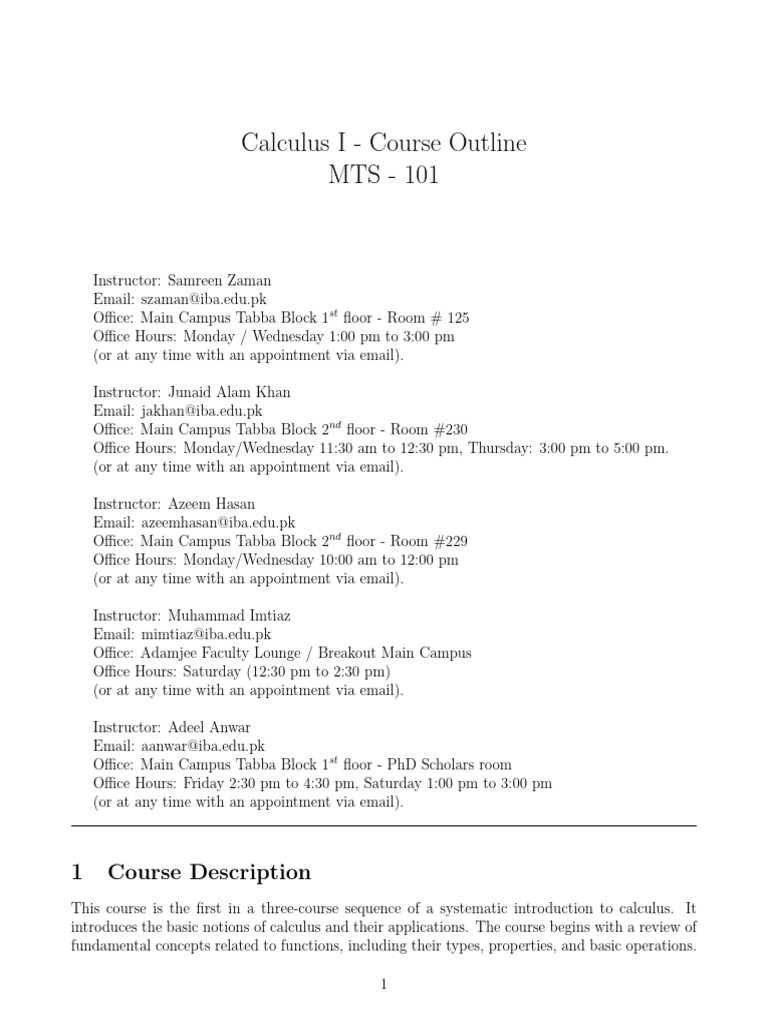 Calculus I Fall 2025 Course Document 1 | PDF | Derivative | Function ...