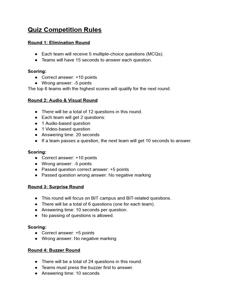 Quiz Competition Rules | PDF