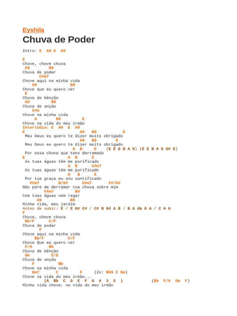 Chuva de Poder - Letra e Acordes | PDF
