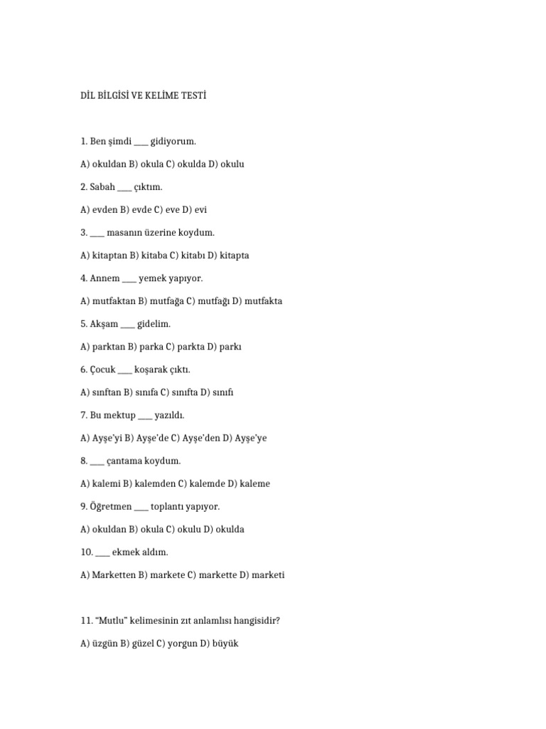Turkce Test | PDF