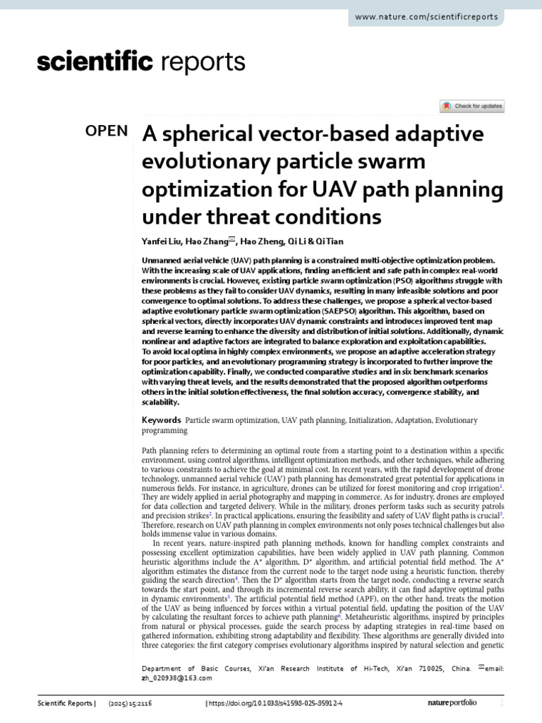 UAV Path Planning with Adaptive PSO | PDF | Mathematical Optimization ...