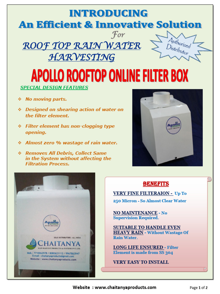 Apollo Roof Top Filter Brochure | PDF | Storm Drain | Water