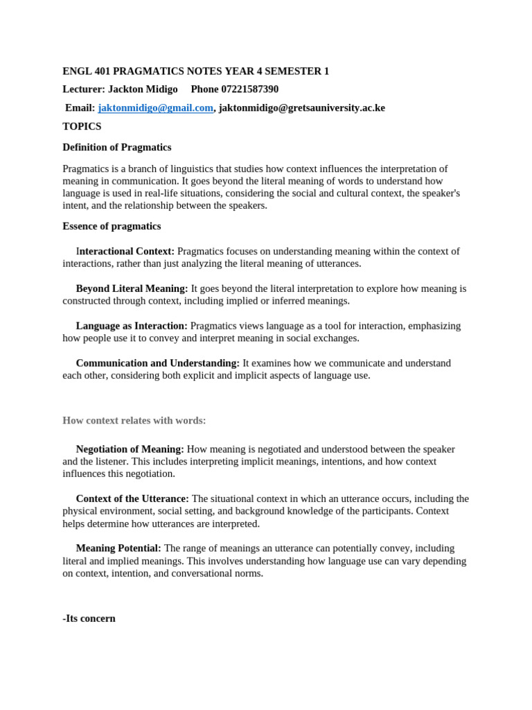 Pragmatics: Understanding Context in Language | PDF | Semantics | Word
