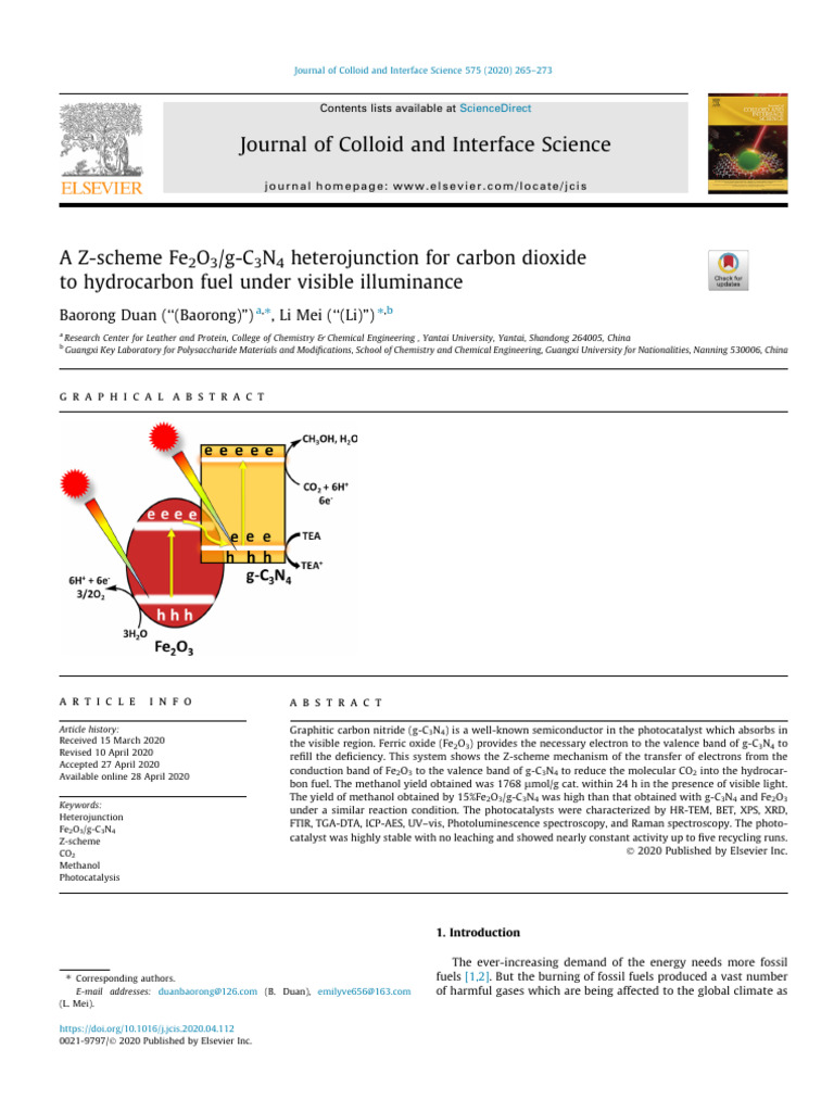 A Z-Scheme Fe2O3 g-C3N4 Heterojunction For Carbon Dioxide | PDF ...