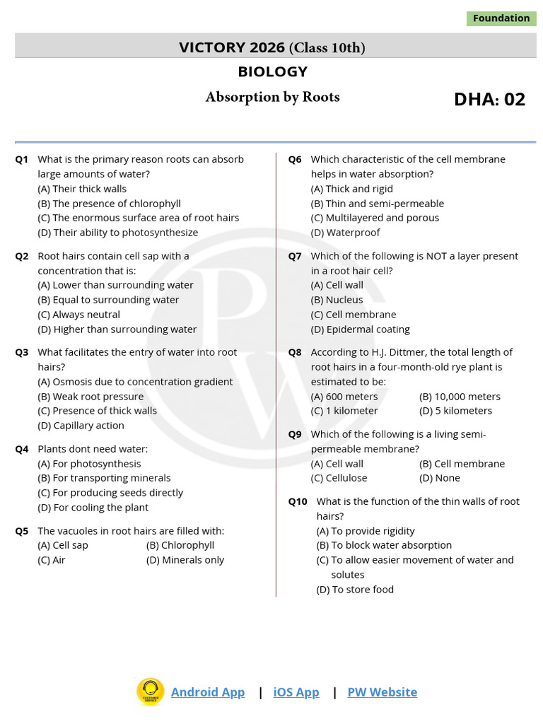 Root Water Absorption in Plants | PDF | Vacuole | Osmosis