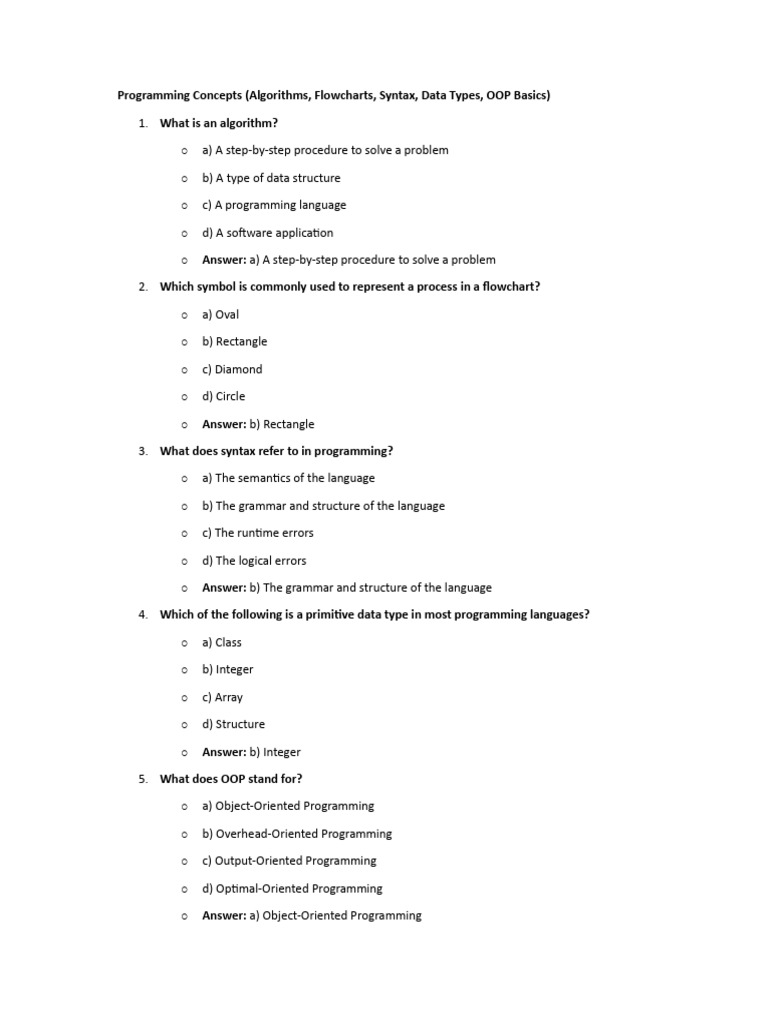 Programming Concepts: Algorithms & OOP Basics | PDF | Integrated ...