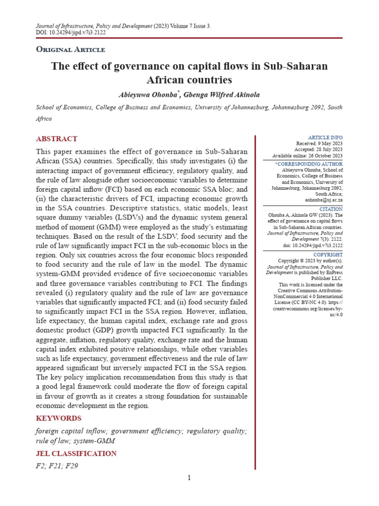 Governance Impact on Capital Flows in SSA | PDF | Economic Growth ...