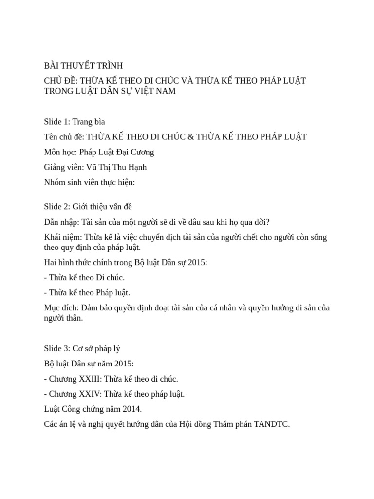 Thừa Kế Theo Di Chúc Và Thừa Kế Theo Pháp Luật | PDF