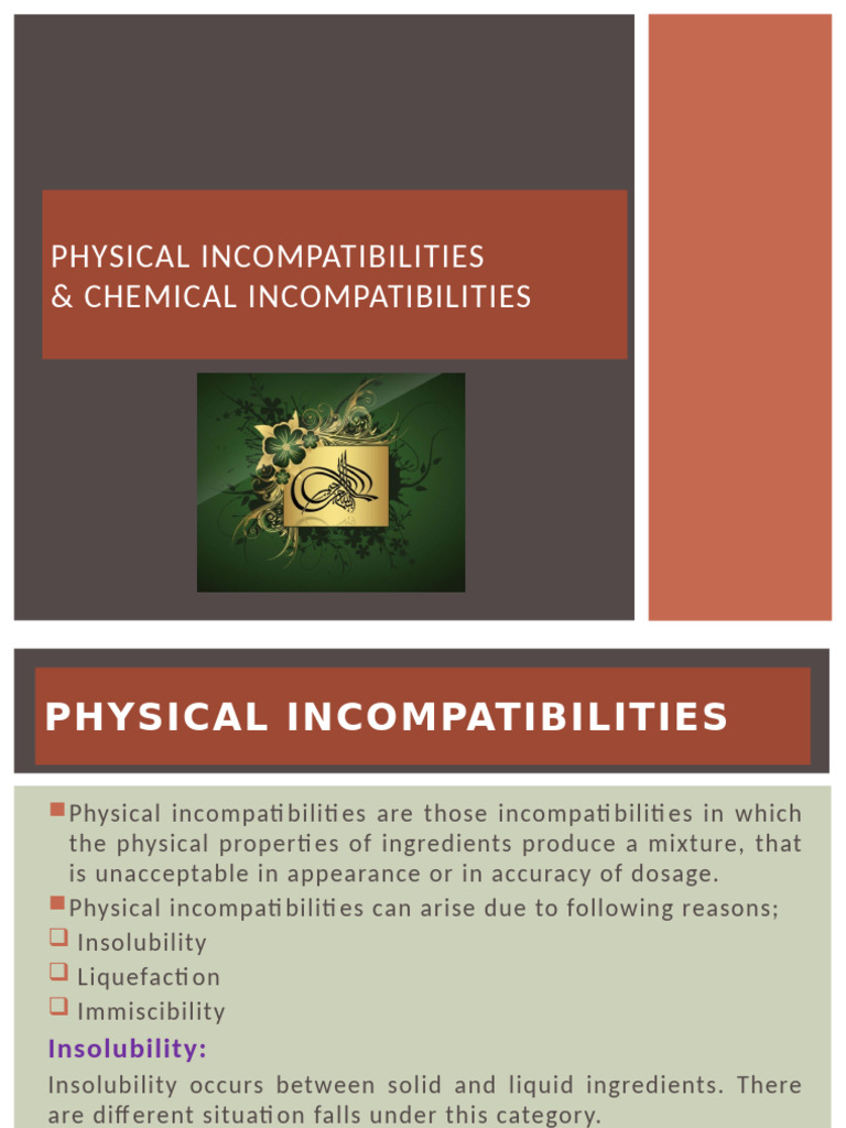 Physical and Chemical Incompatibility | PDF | Polymerization | Redox