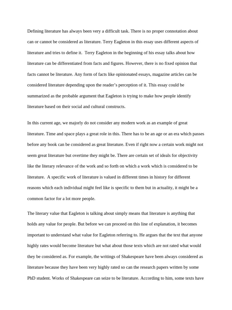 Terry Eagleton's Definition of Literature | PDF | Essays | Thought