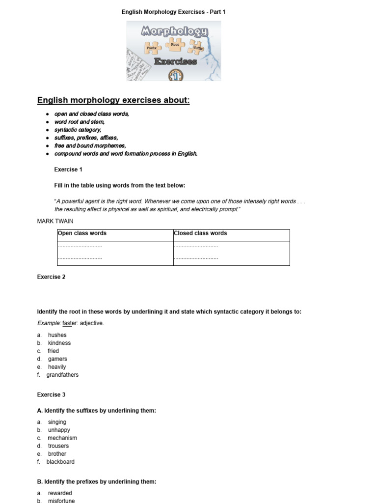 English Morphology Exercises P1.Docx | PDF | Morphology (Linguistics ...
