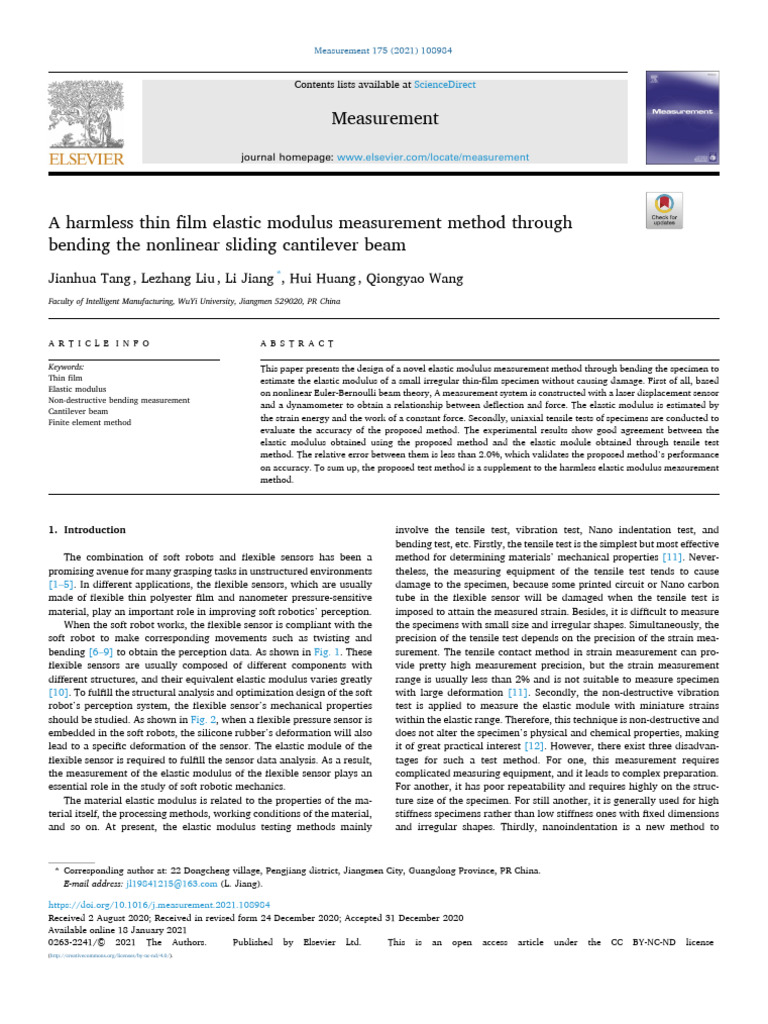 Non-Destructive Thin Film Elastic Modulus Measurement | PDF | Young's ...