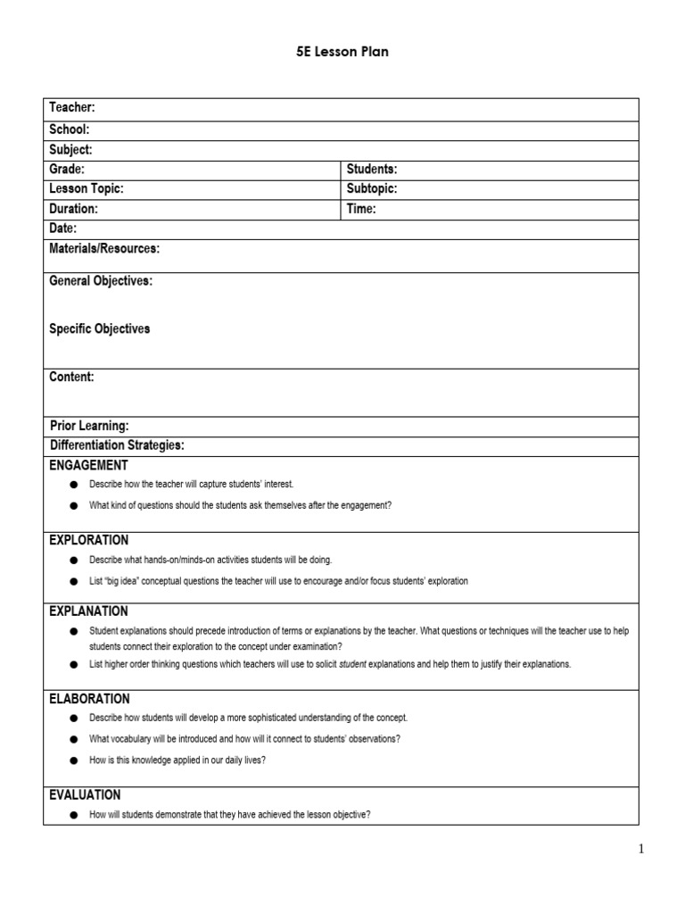 5E Lesson Plan Template for Educators | PDF | Lesson Plan | Teachers
