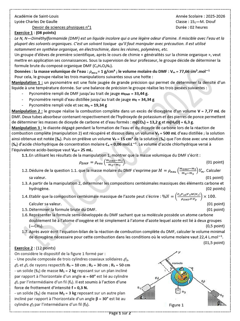 Devoir de sciences physiques 1S1 - DMF et systèmes mécaniques | PDF ...