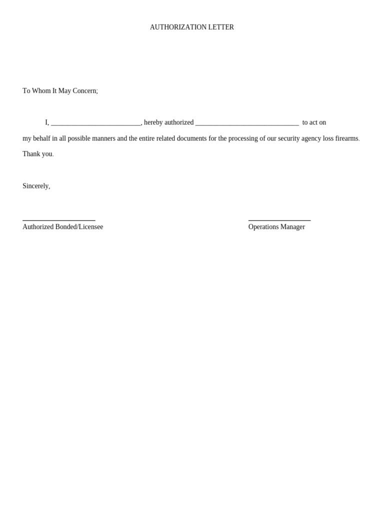 Authorization Letter for Firearm Loss | PDF