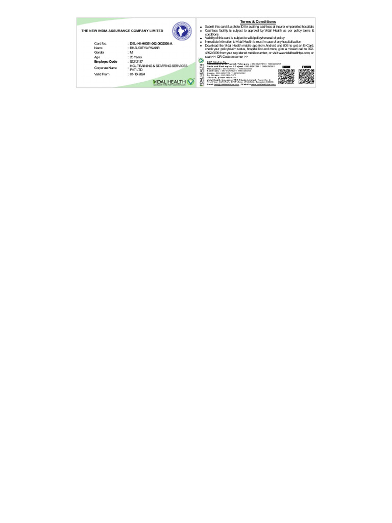 HCL Employee Health Card Details | PDF