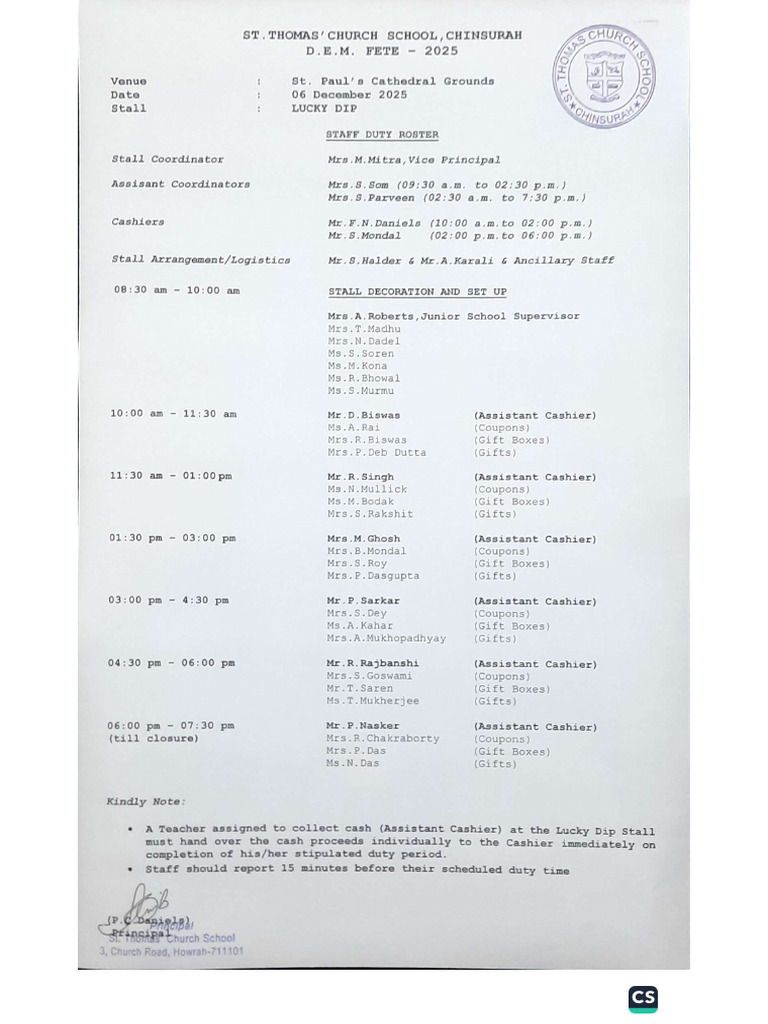 Staff Duty Roster... Dem Fete 2025 - 4 | PDF
