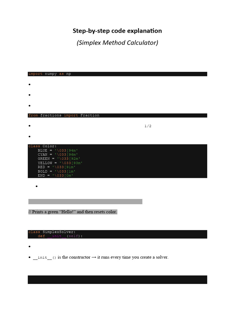 Simplex Method Calculator Code Guide | PDF | Color | Computer Programming