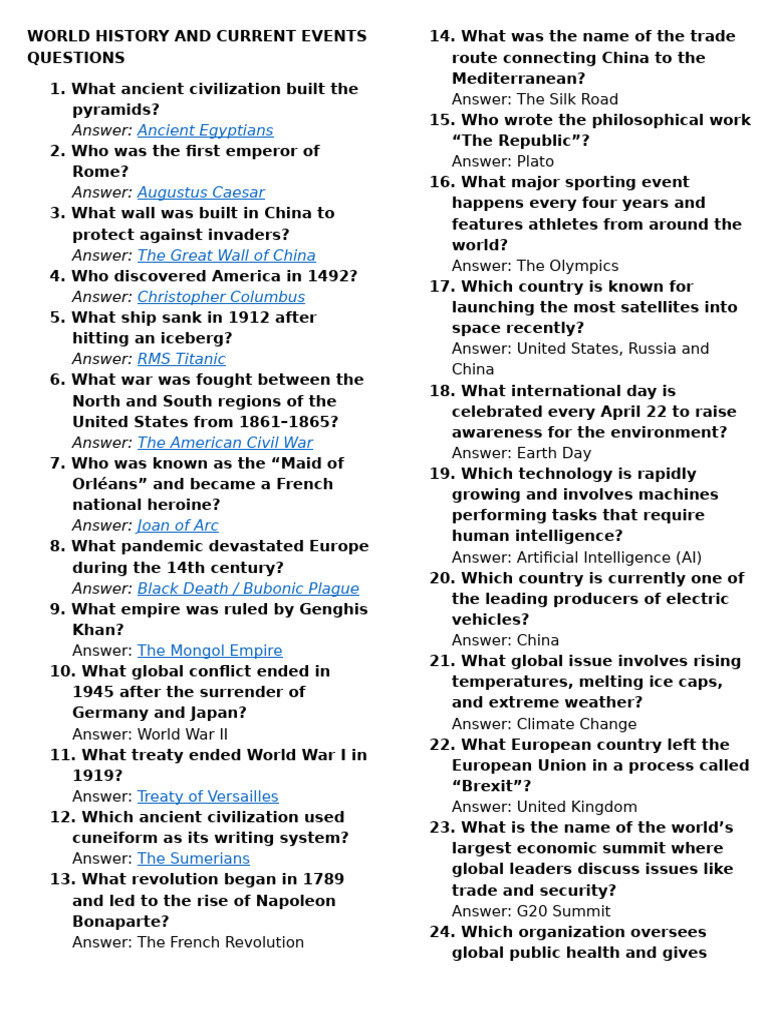 World History and Current Events Questions | PDF | World Economic Forum