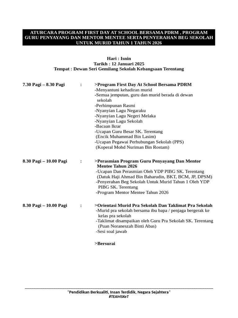 Program First Day At School 2025 | PDF