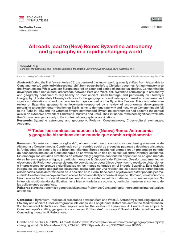 All Roads Lead To (New) Rome - Byzantine Astronomy | PDF | Ptolemy ...