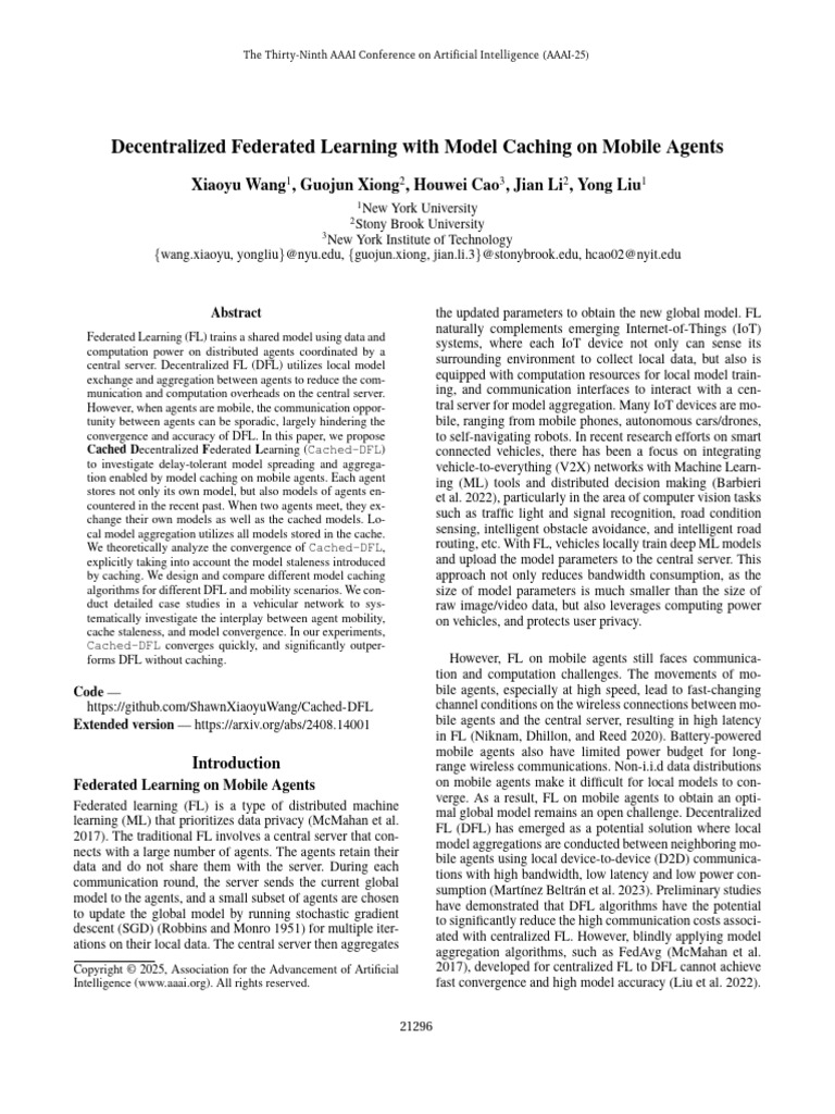 Decentralized Federated Learning With Model Caching On Mobile Agents ...