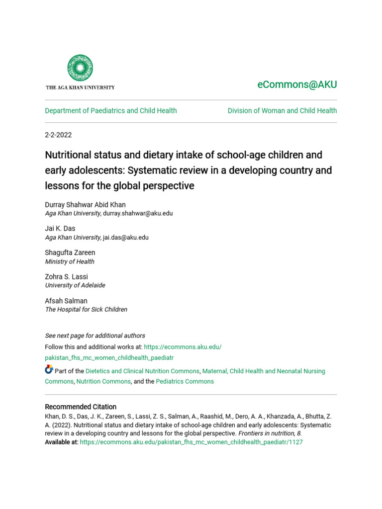 Nutritional Status and Dietary Intake of School-Age Children | PDF ...