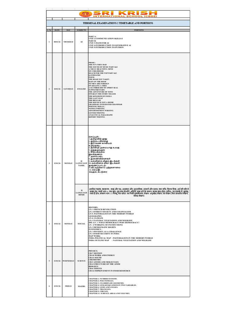 Sri Krish International SchoolTERMINAL EXAMINATIONS 2 TIMETABLE AND ...