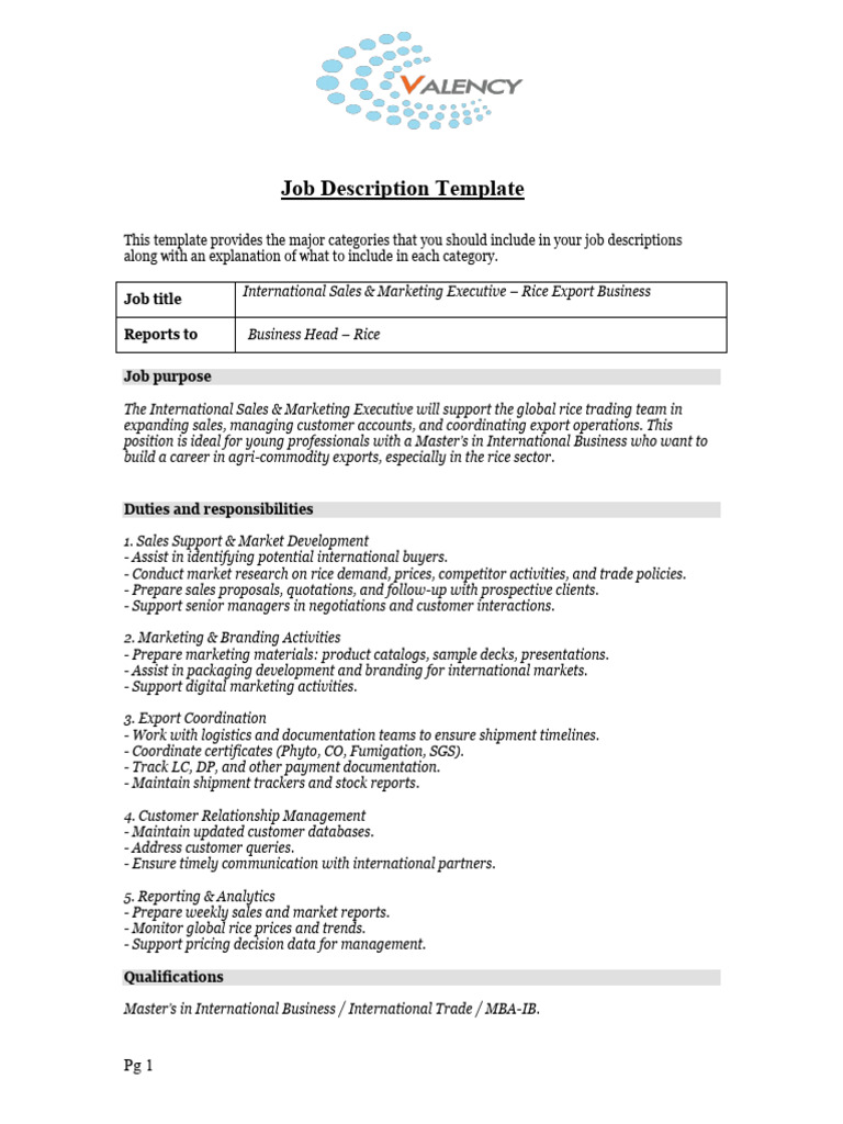 JD - Valency International - International Sales & Marketing Executive ...