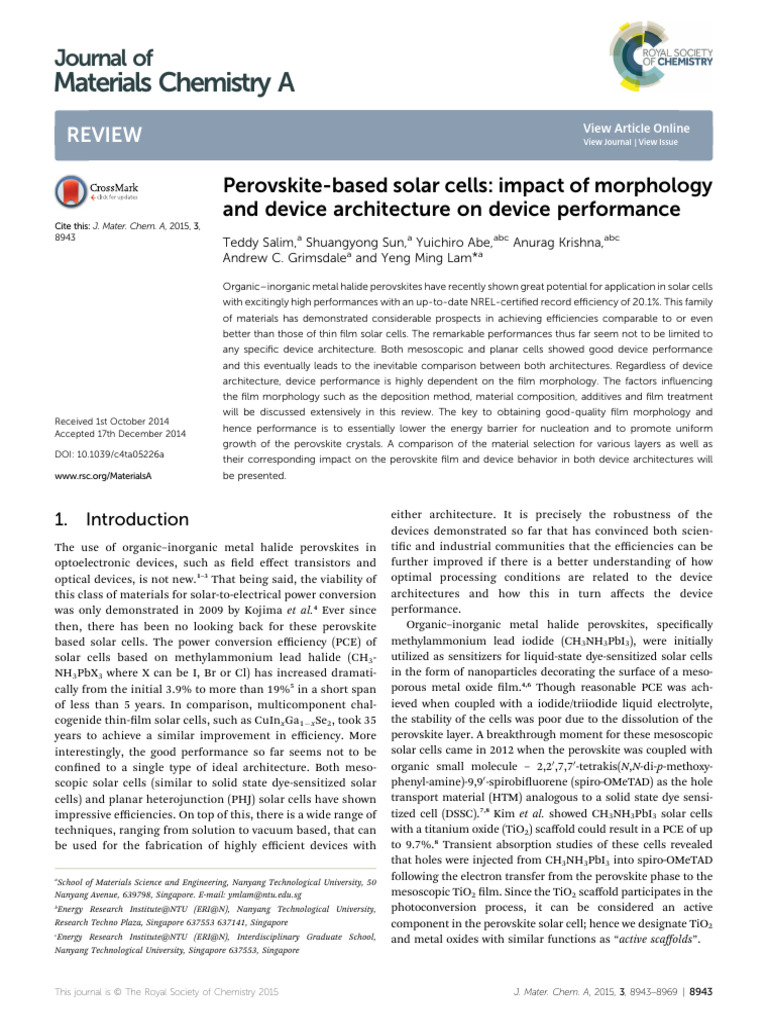 Perovskite Solar Cells: Morphology Impact | PDF | Nucleation | Solar Cell