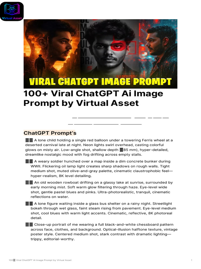 100 Viral ChatGPT AI Image Prompts | PDF