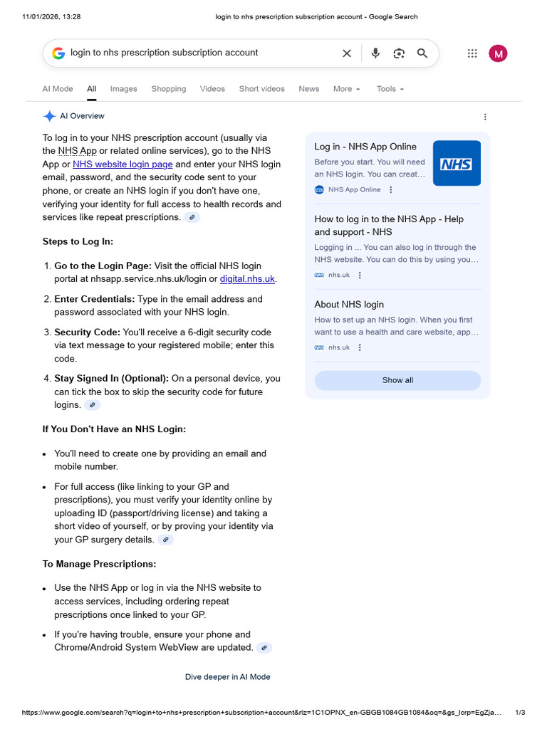 NHS Prescription Account Login Guide | PDF | Login | Medical Prescription