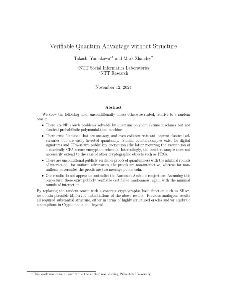 Verifiable Quantum Advantage | PDF | Quantum Computing | Cryptography