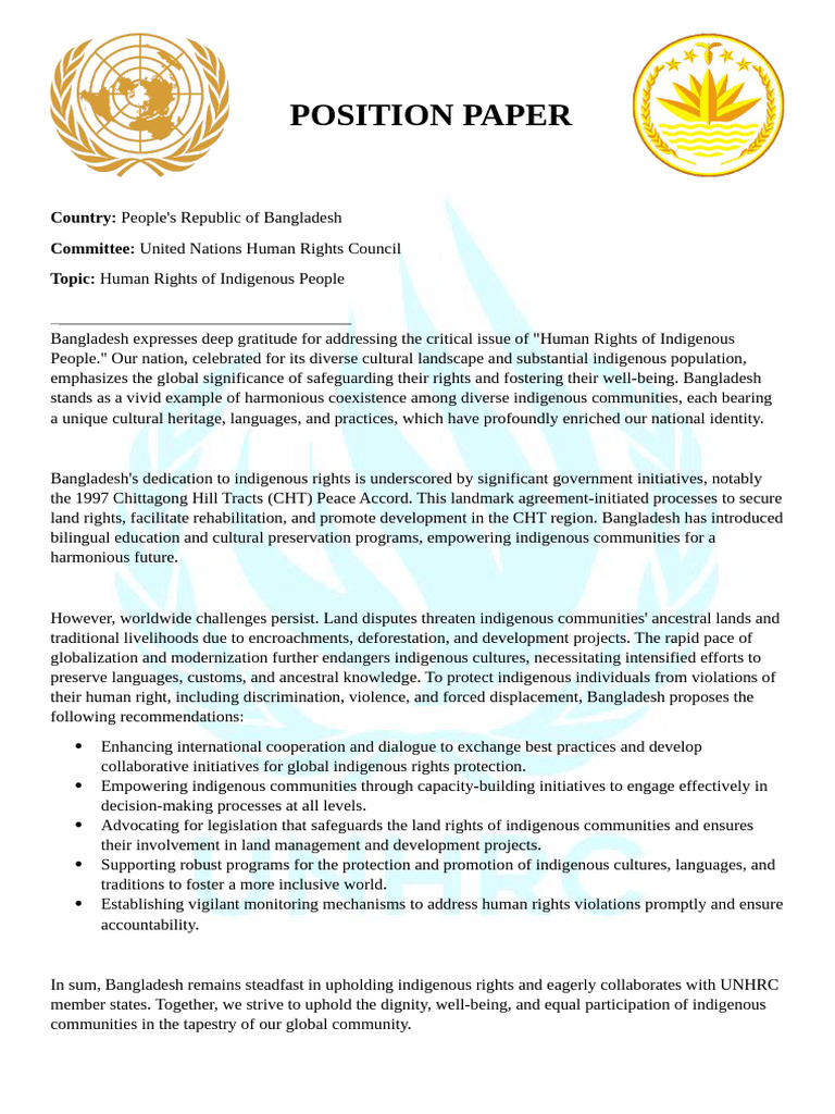Position Paper | PDF | Indigenous Peoples | Bangladesh