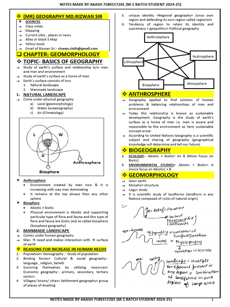Geography Notes: Geomorphology Basics | PDF | Earth's Magnetic Field ...