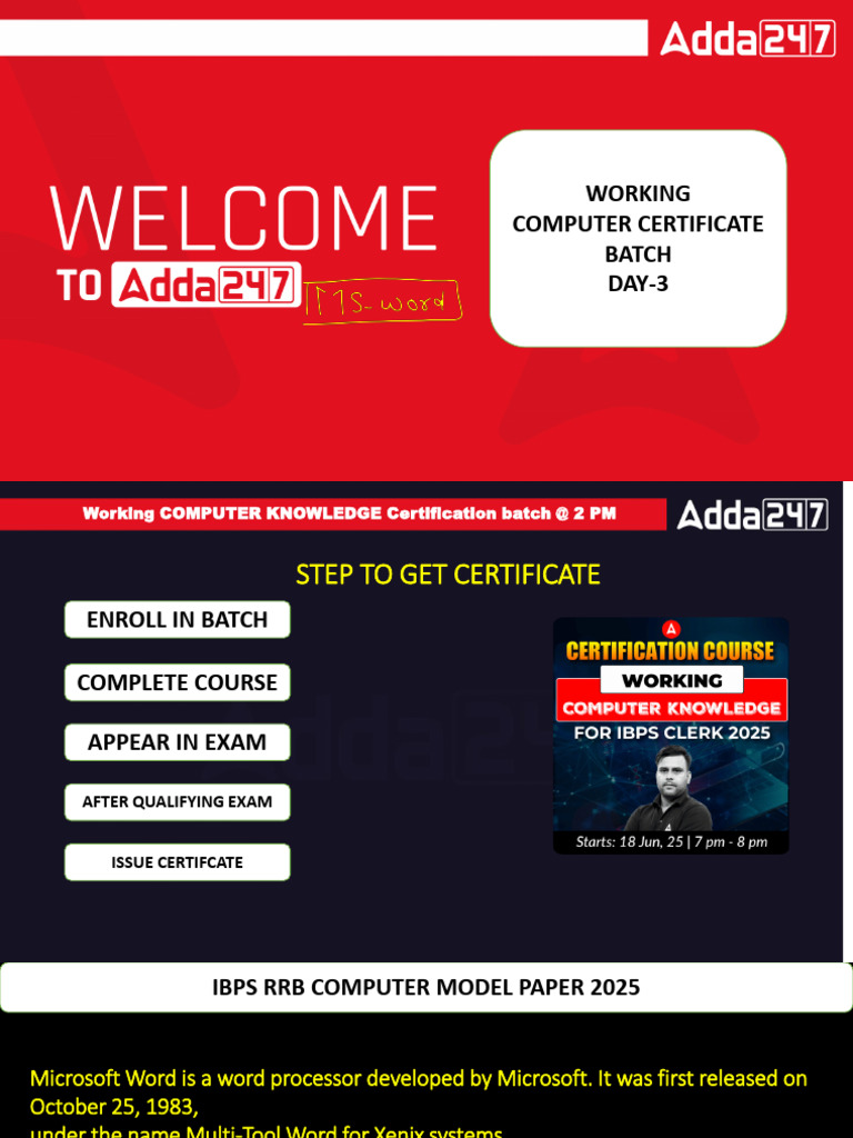 Working Computer Certificate Batch DAY-3 | PDF