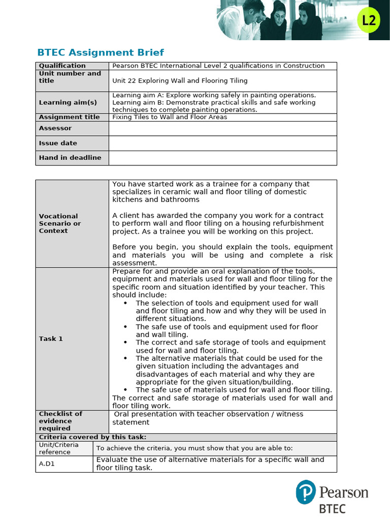Unit 22 Exploring Wall Floor Tiling AB | PDF | Tile | Risk