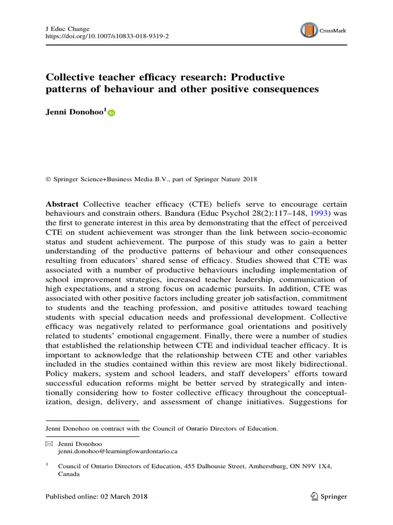 Collective Teacher Efficacy and Student Success | PDF | Self Efficacy ...