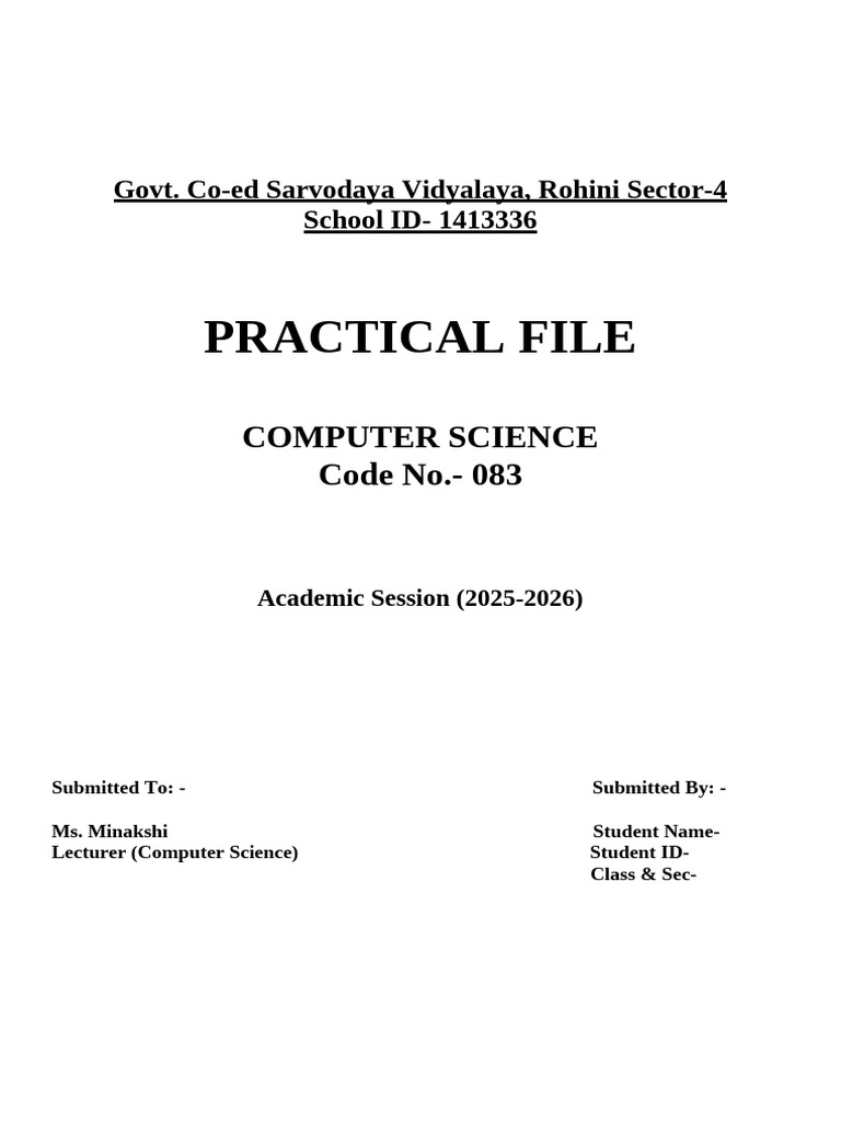 Computer Science Practical File 2025-26 | PDF