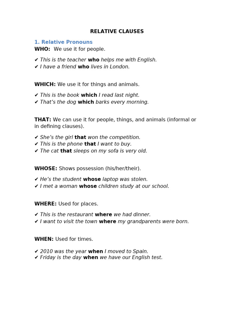 Understanding Relative Clauses and Pronouns | PDF