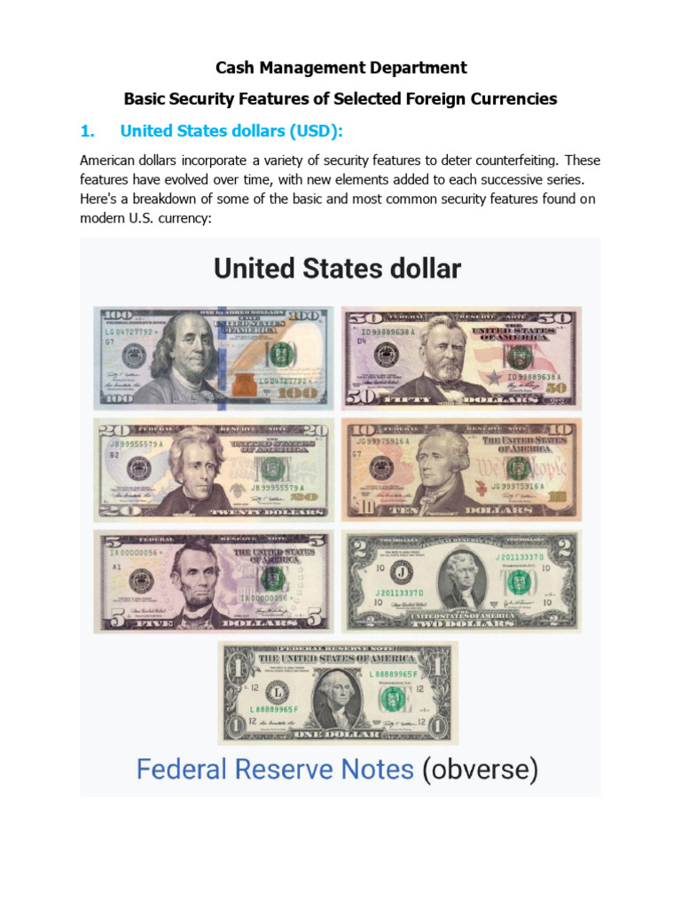 Security Features of Global Currencies | PDF | Banknote | Currency