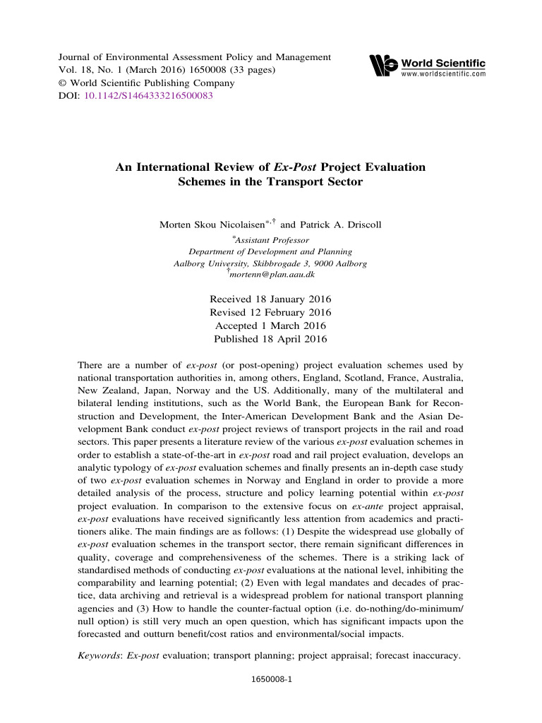 Ex-Post Evaluation in Transport Projects | PDF | Environmental Impact ...