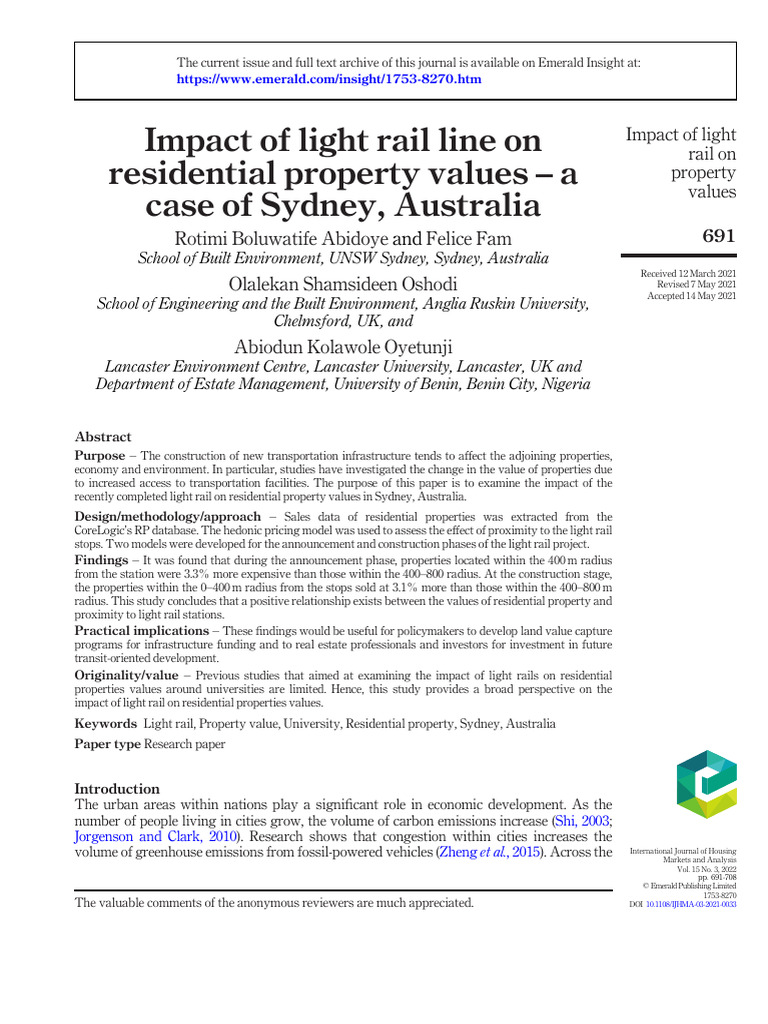 Light Rail's Impact on Sydney Property Values | PDF | Coefficient Of ...