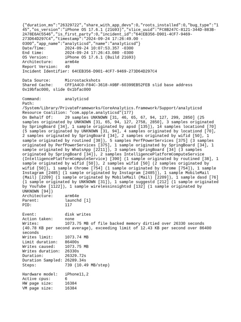 iPhone Analyticsd Performance Report | PDF | Office Equipment | Software