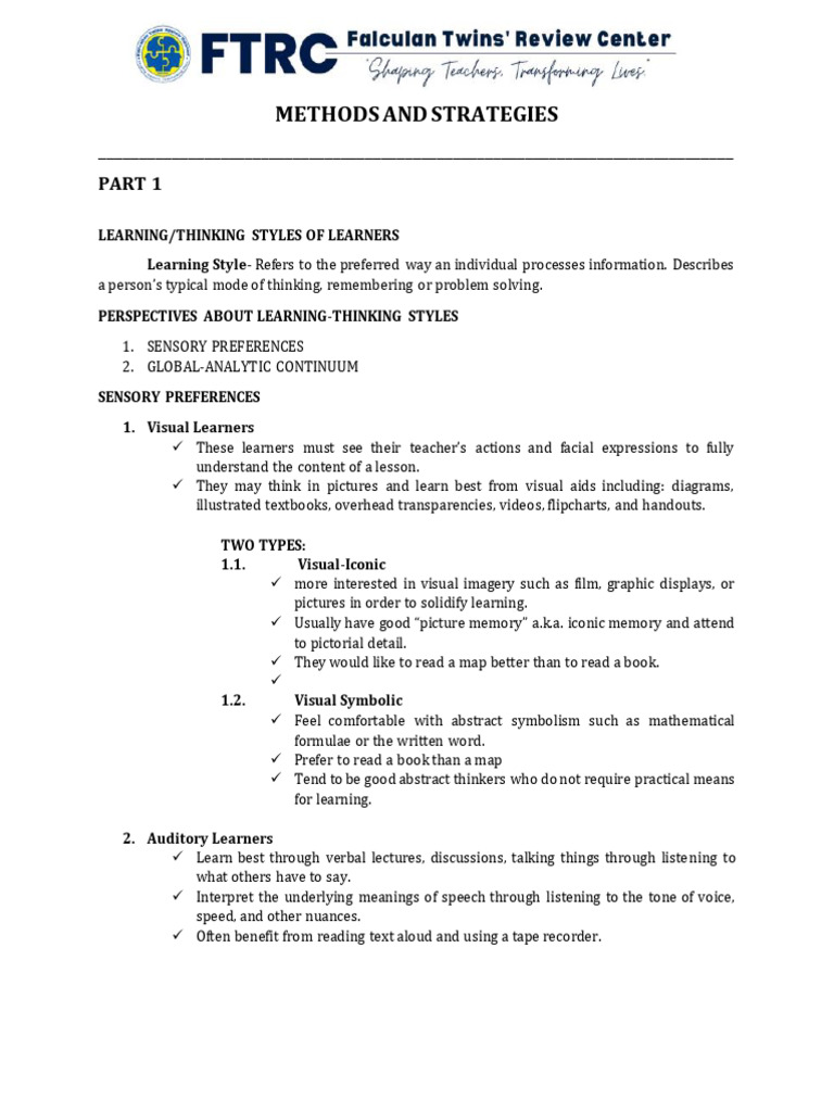 Methods and Strategies | PDF | Thought | Learning