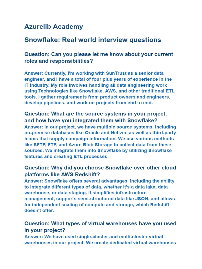 Snowflake Interview Questions Guide | PDF | Computing | Computer Data