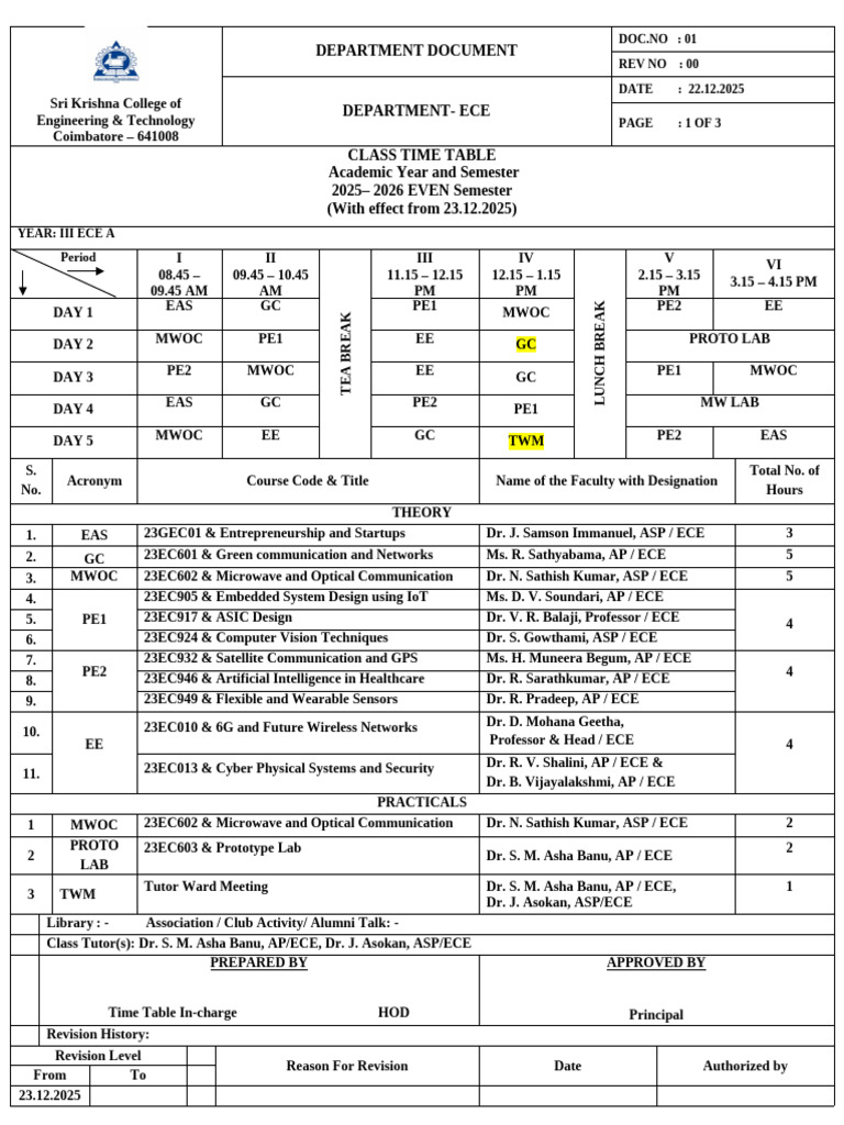 ECE III Year Class Timetable 2025-26 | PDF | Computing | Computer ...
