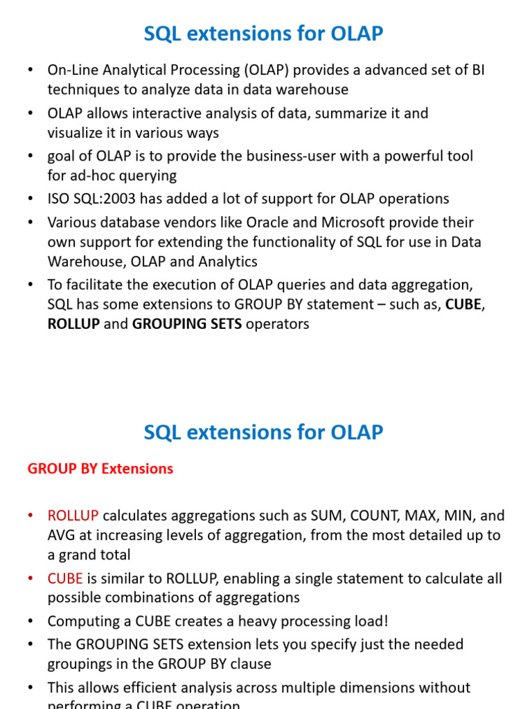SQL Extensions for OLAP Analysis | PDF | Computing | Computer Data