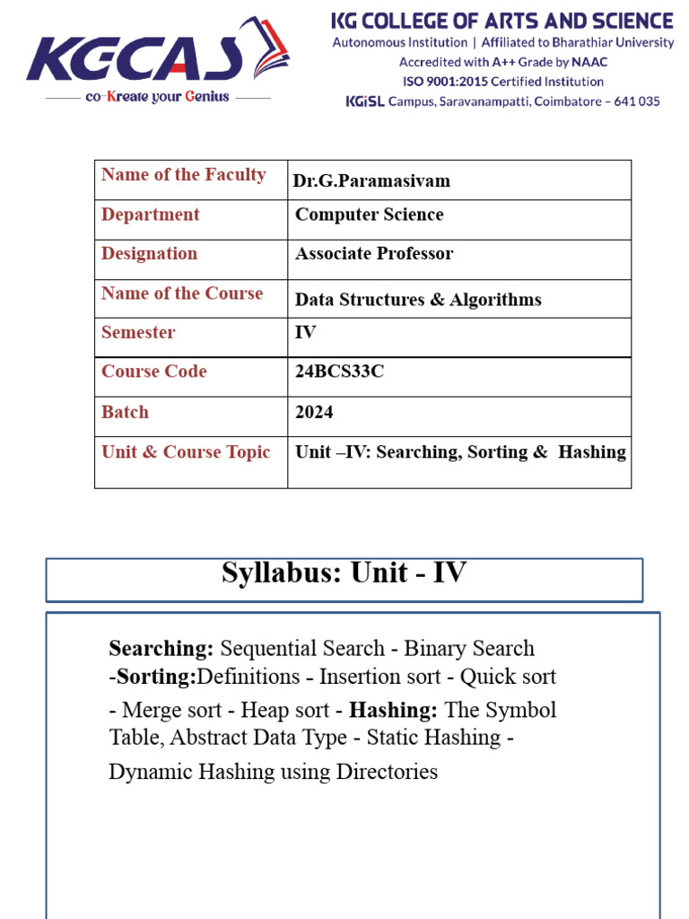 Data Structures: Searching & Sorting Algorithms | PDF | Algorithms ...